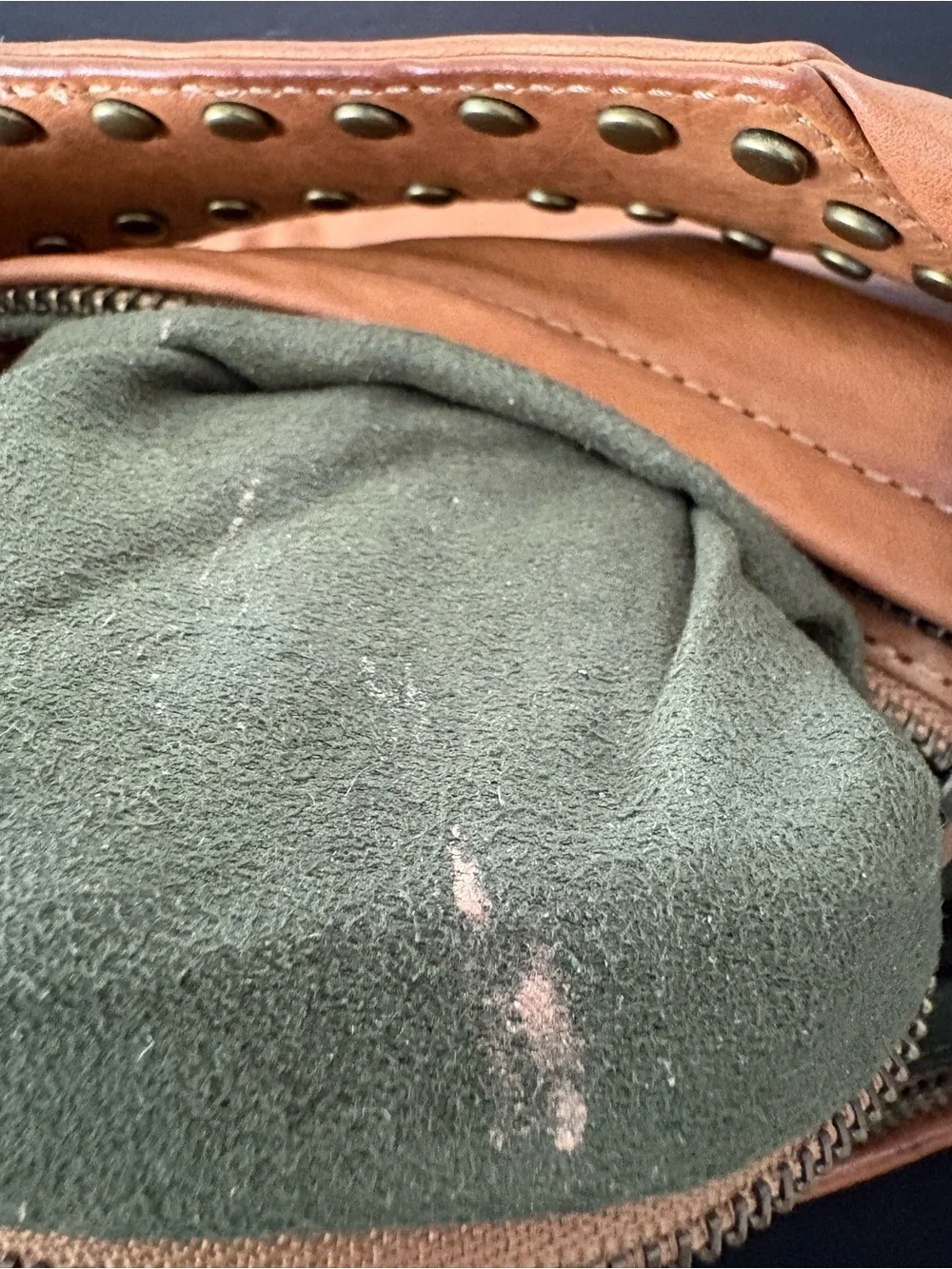 Kooba Y2K Soft Leather Studded Hobo Shoulder Bag Camel Tan Boho with Dust Bag